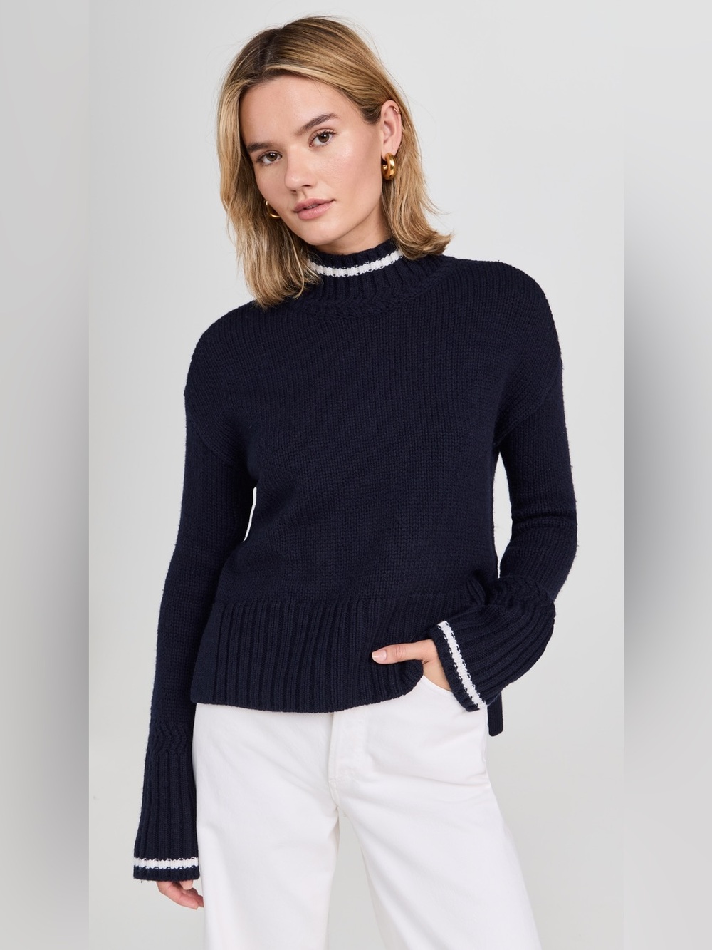 Veronica Beard Lancetti Navy Blue Knit Turtleneck Sweater Size S Wool Blend
